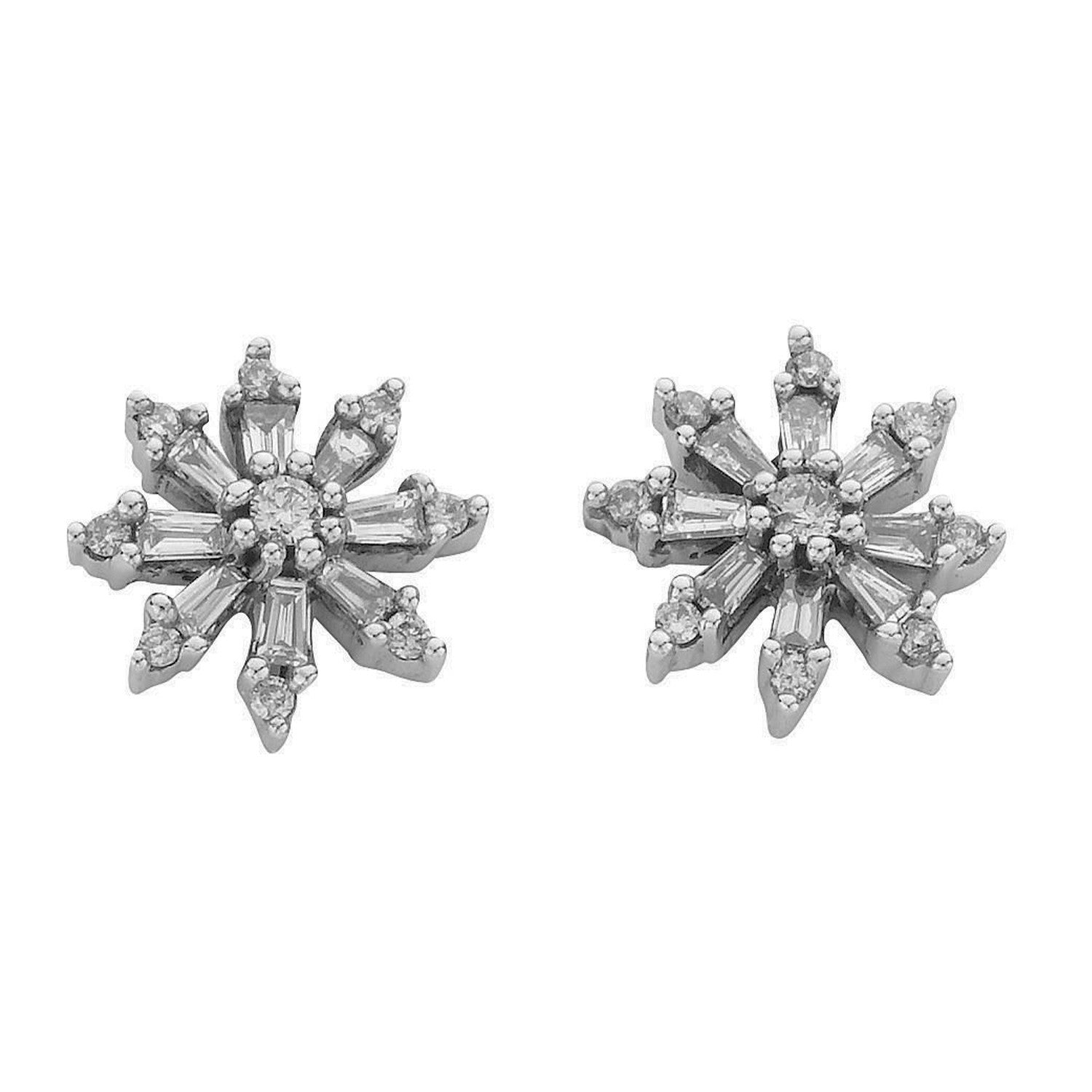 9ct White Gold Baguette & Brilliant Cut 0.35ct Diamond Floral Stud Earrings