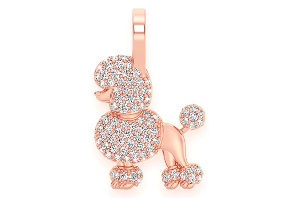 0.33ct Diamond Poodle Pendant 14K Solid Gold