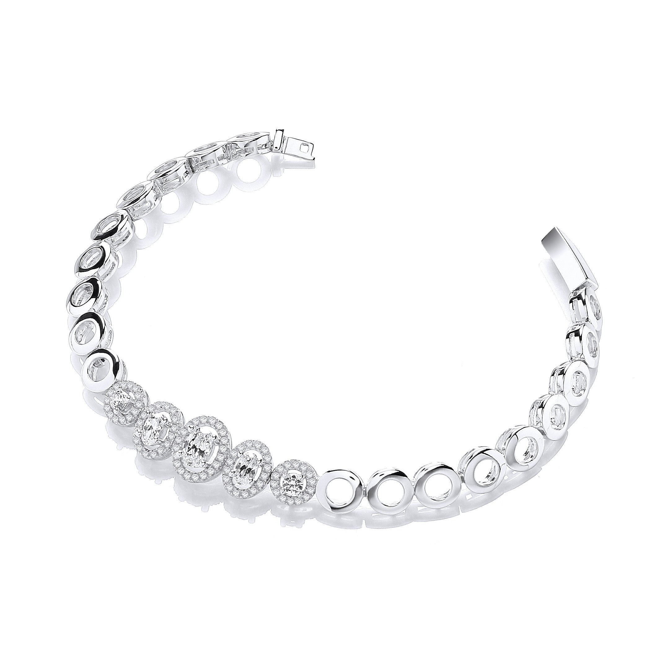 Micro Pave' 3 Oval & 2 Round Cz Stones 7"/19cm Bracelet