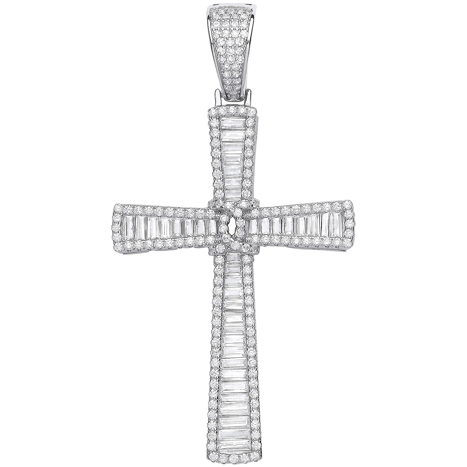 Silver Baguettes & Round CZs Large Cross