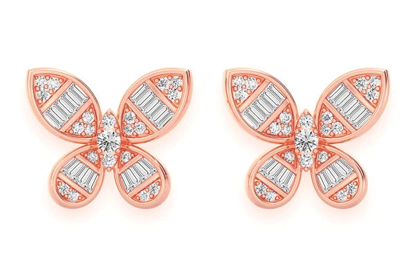 Erkals Jewellers Butterfly Baguette Stud Earrings 18K Gold 0.65ctw