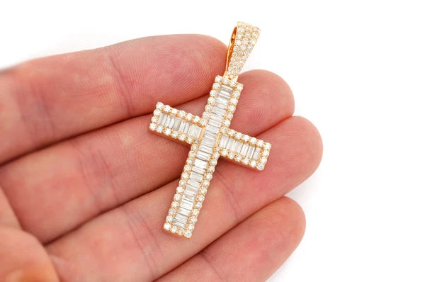 Erkals Jewellers Large Baguette Cross Pendant 18K Gold Diamond 4.00ctw