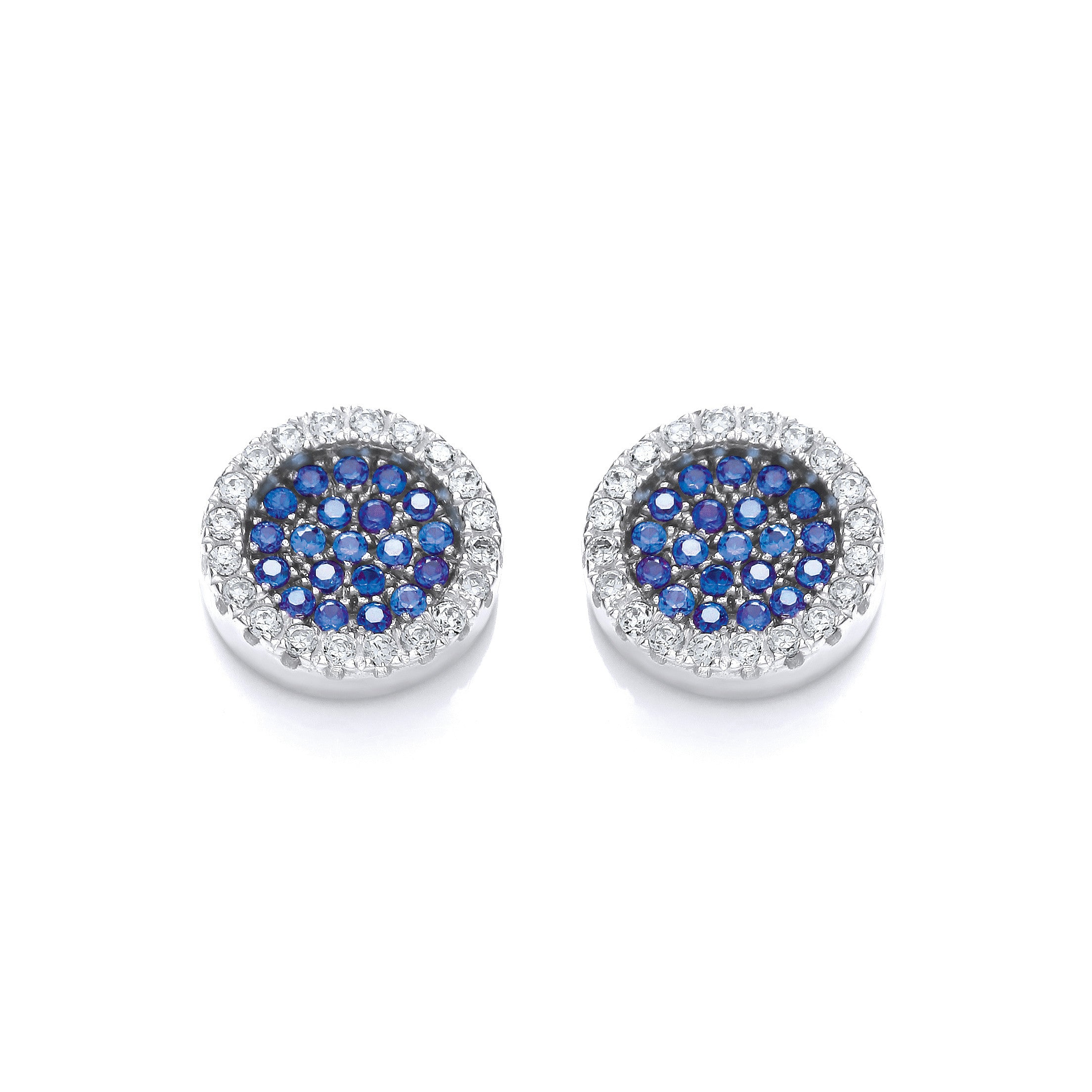 Micro Pave' Round Blue Cz Stud Earrings