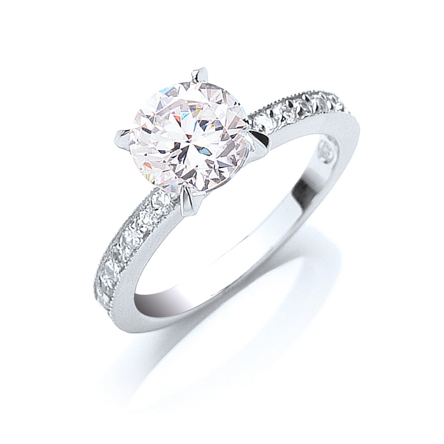 Silver Claw Set Cz Solitaire Ring