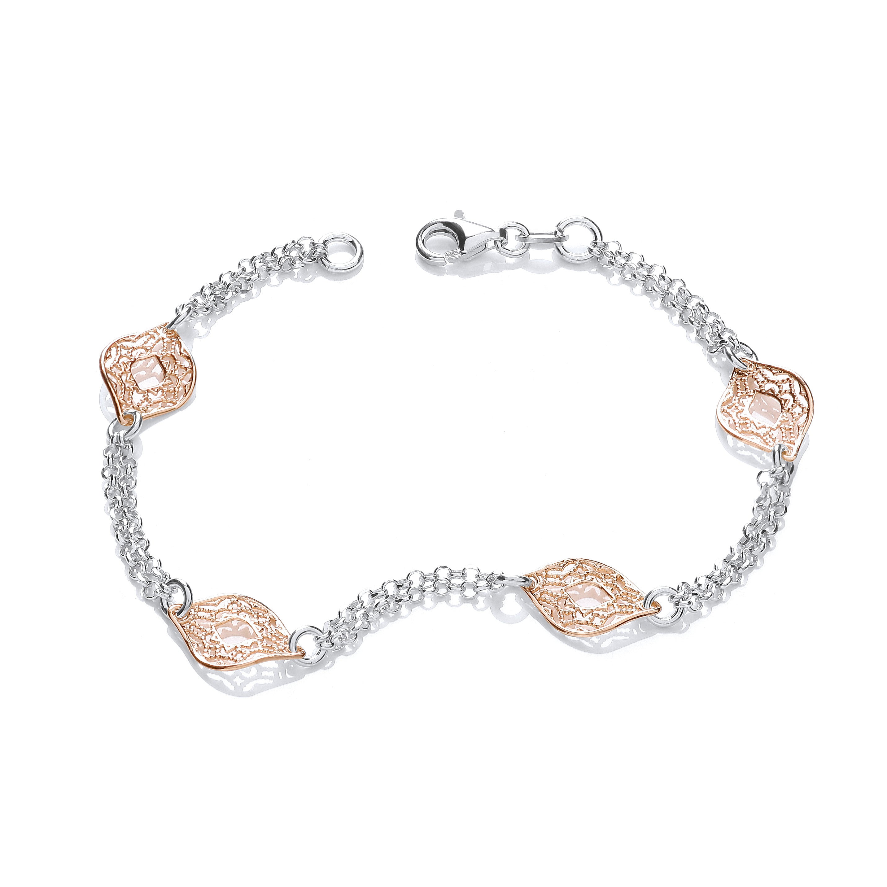 Rose & Silver Filigree Links Bracelet