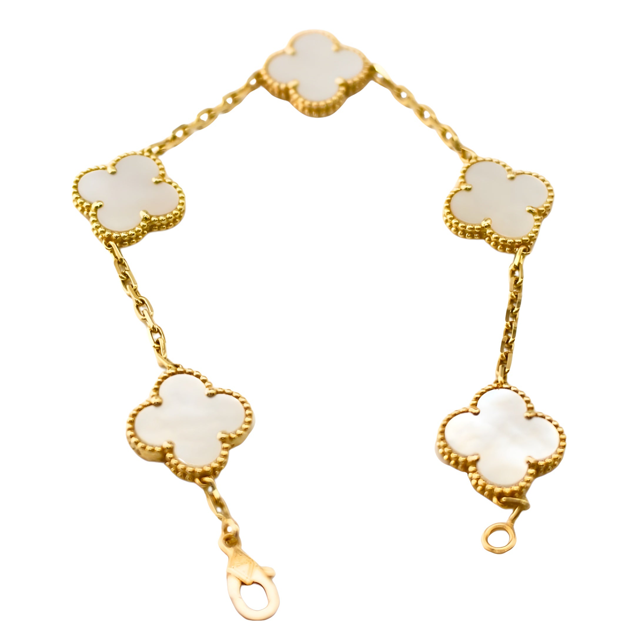 Van Cleef & Arpels Vintage Alhambra Bracelet 5 Motifs White Mother-Of-Pearl 18K Yellow Gold
