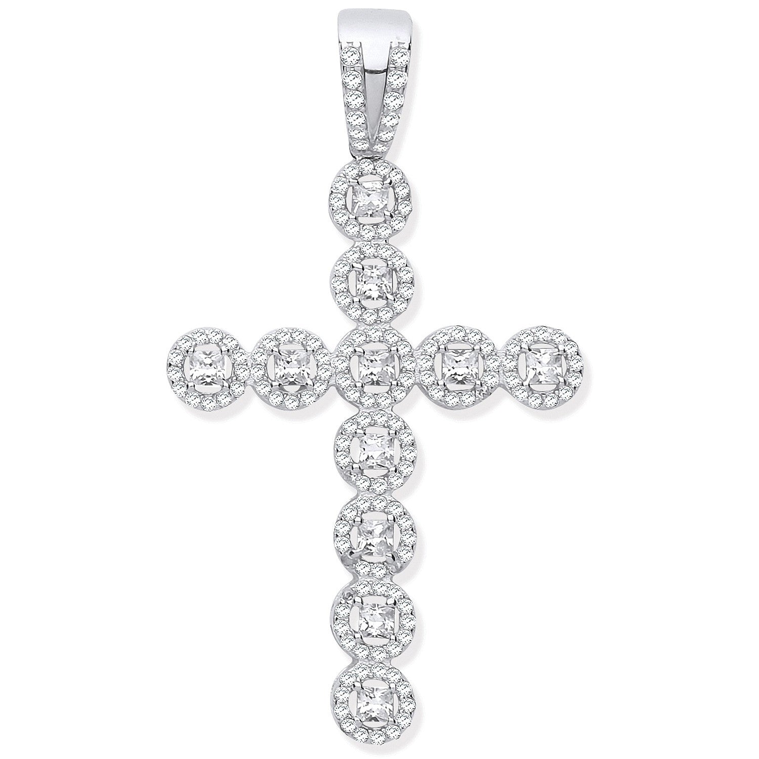 Silver CZ Halo Style Fancy Cross