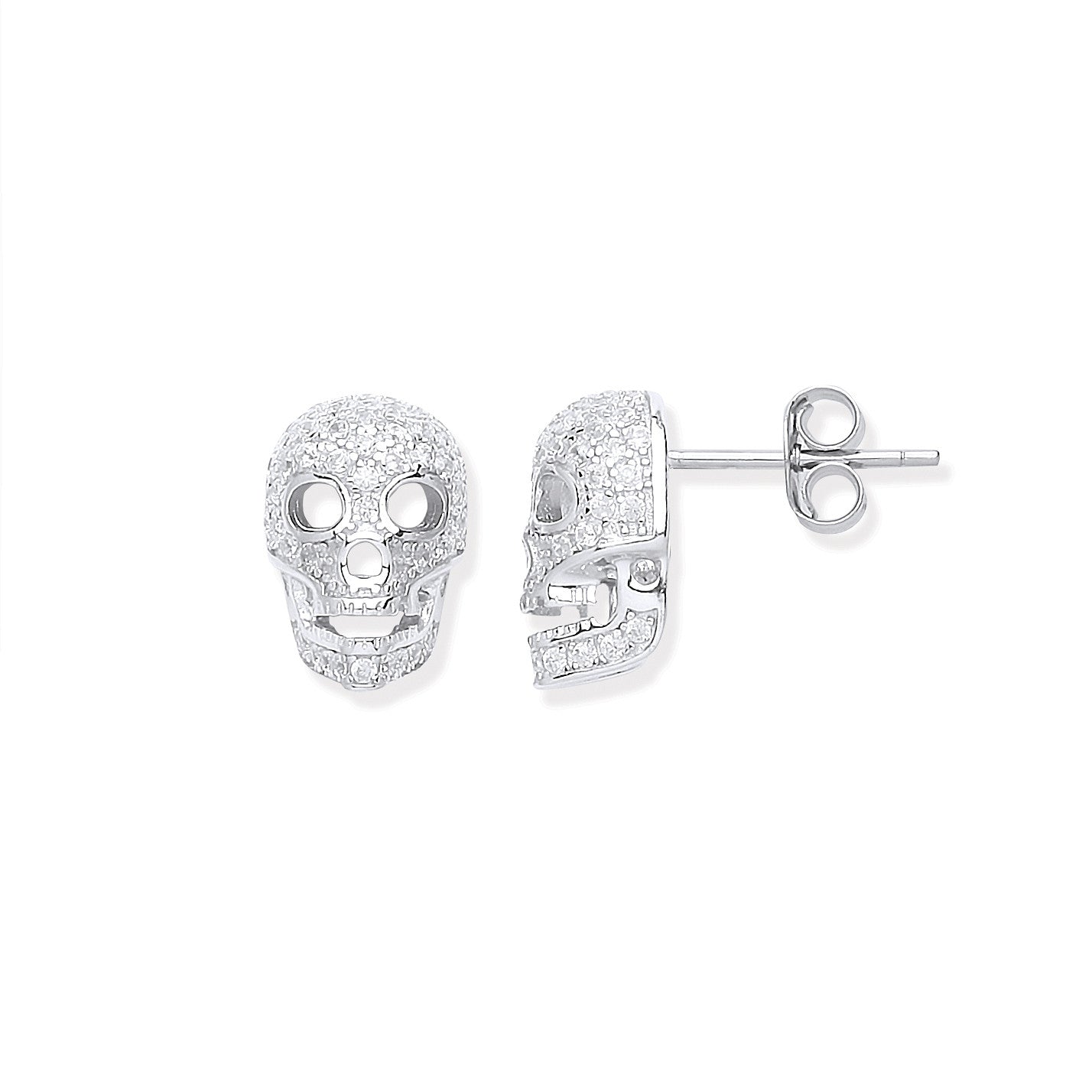 Silver Cz Skull Stud Earrings