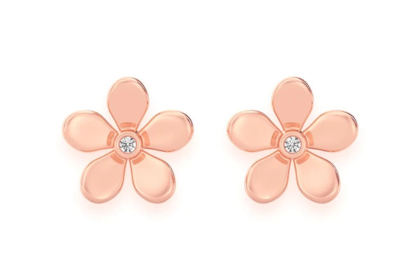 Erkals Jewellers Flower Petal Diamond Stud Earrings 18K Gold 0.02ctw