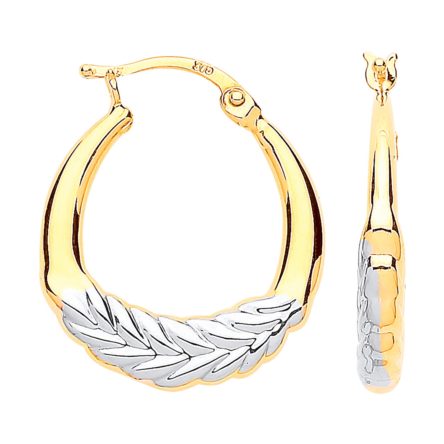 Y & W/G Barley Leaf Hoop Earrings