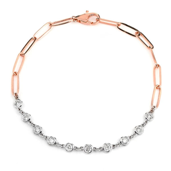 Erkals Jewellers Diamond Bezel Set Elongated Rolo Link Bracelet 18K Gold 0.50ctw