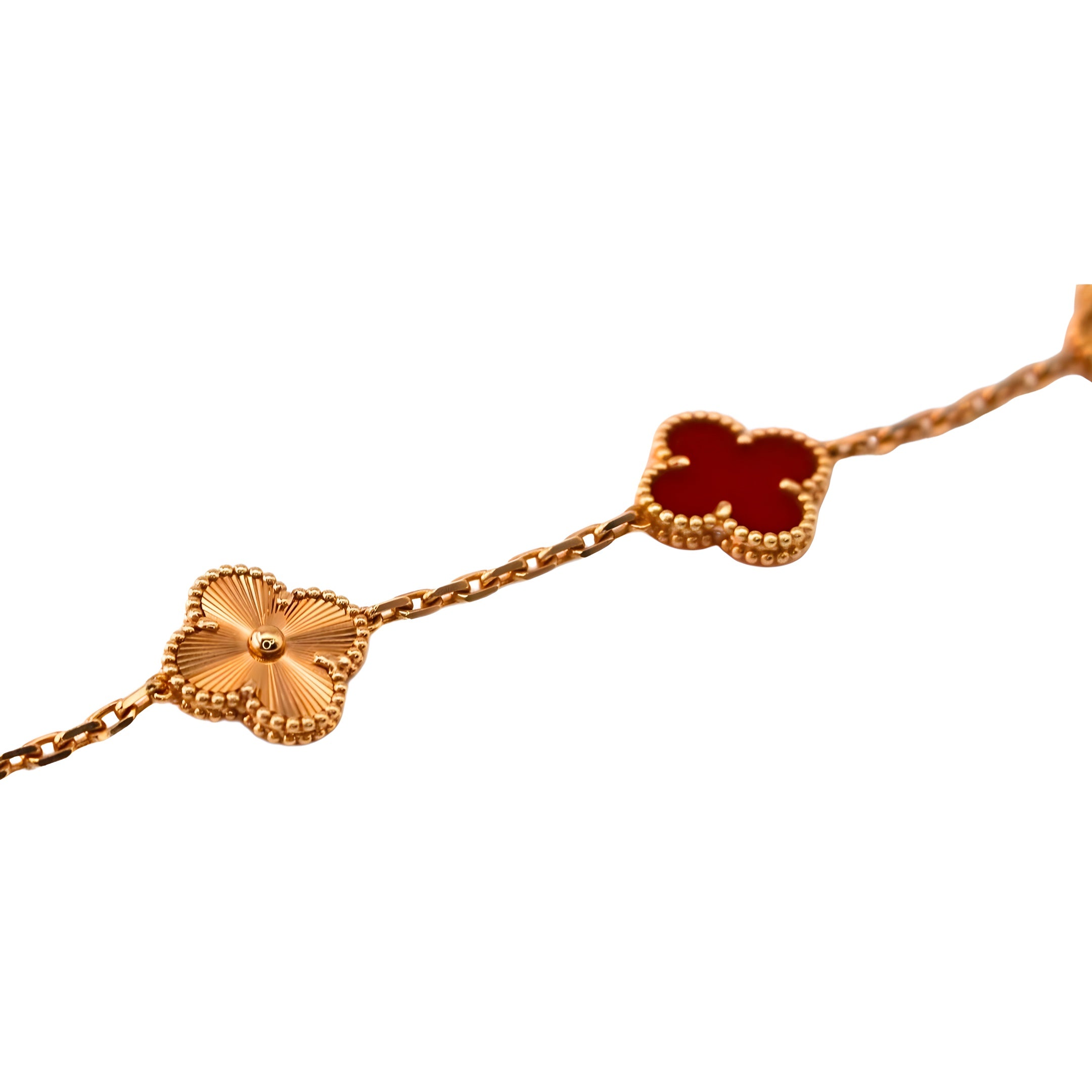 Van Cleef &amp; Arpels Vintage Alhambra Bracelet 5 Motifs Cornaline Or Rose 18 Carats