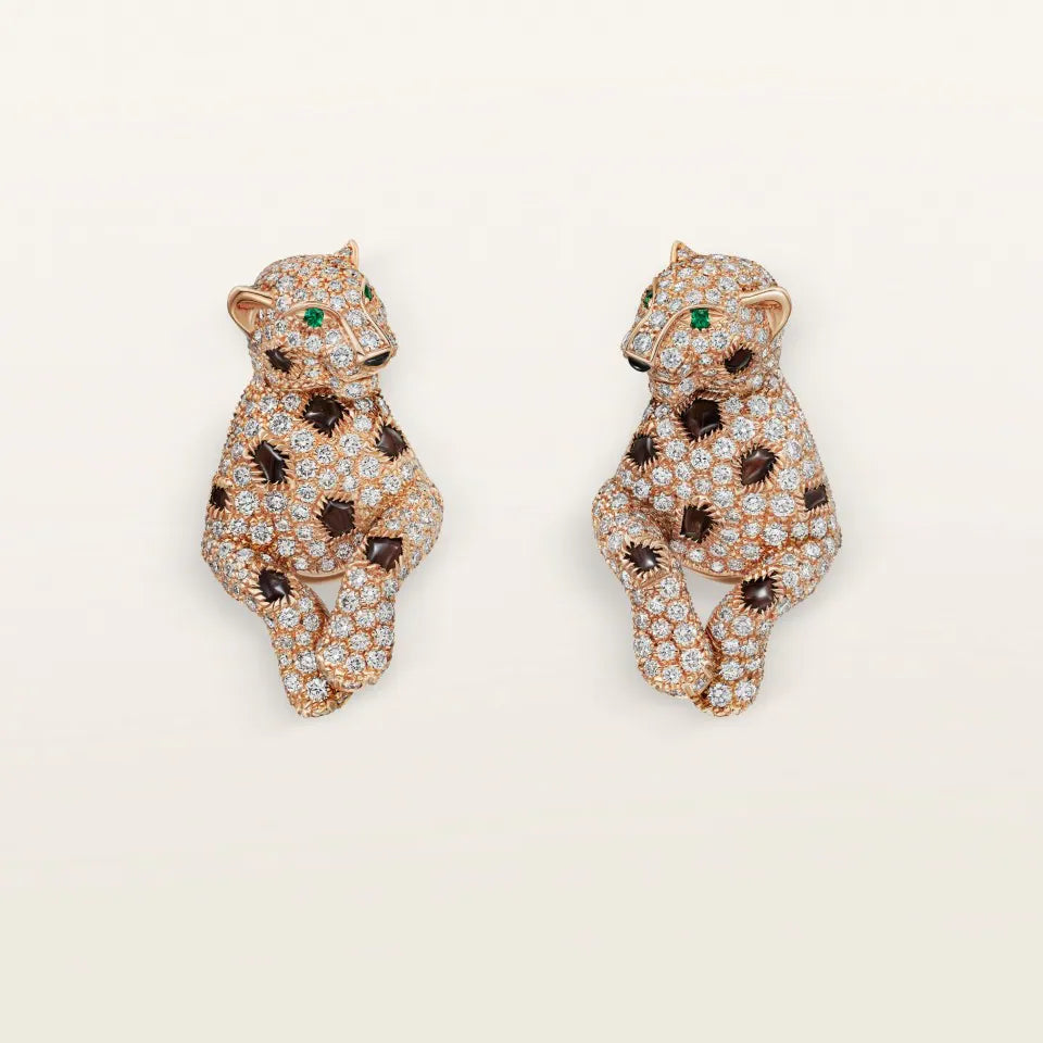 Cartier Panthère de Cartier Earrings Obsidian Emeralds Onyx Diamonds 18K Rose Gold