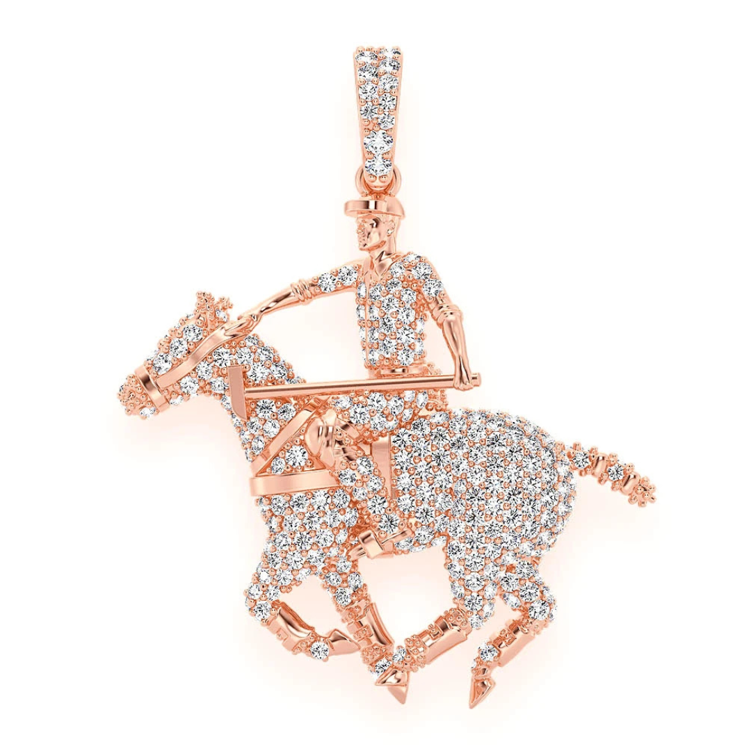 1.25ct Diamond Polo Player Pendant 18K Solid Gold