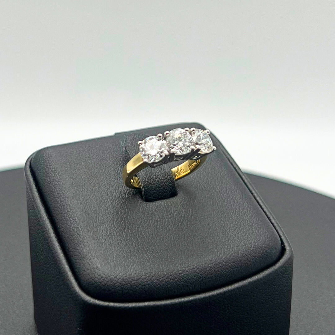 2.00ct Diamond Claw Set Trilogy Ring 18K Yellow & White Gold