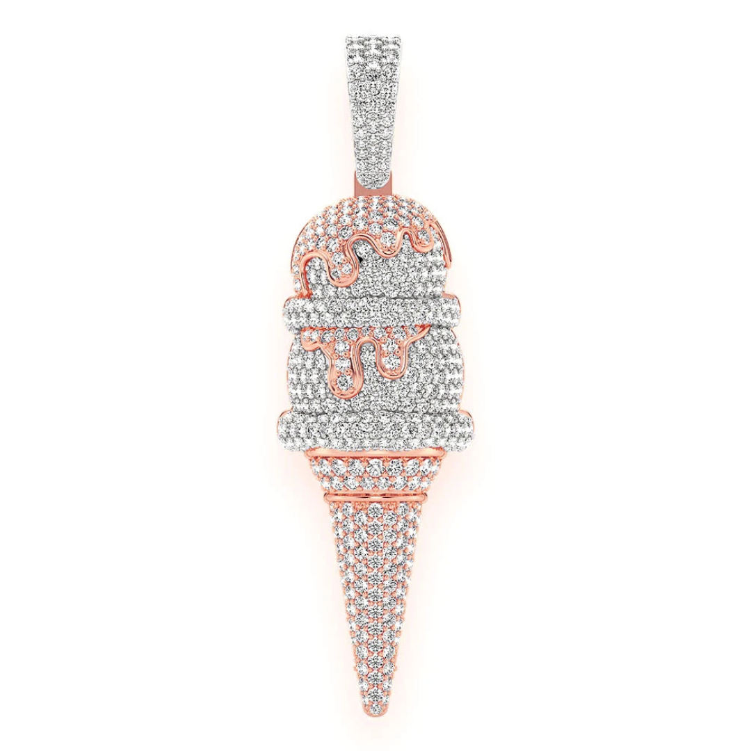 3.25ct Diamond Double Scoop Ice Cream Pendant 18K Solid Gold