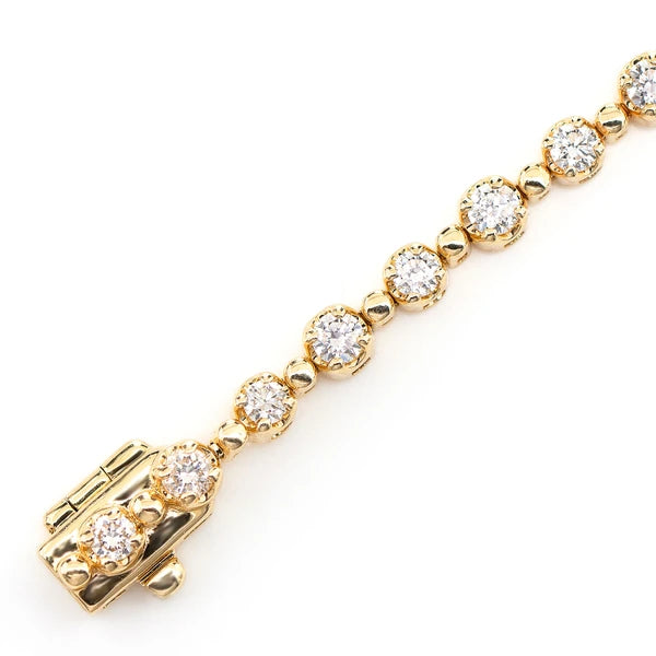 Erkals Jewellers Beaded Crown Set Diamond Link Bracelet 18K Gold 1.75ctw