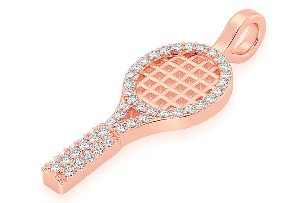 Raquette de tennis Pendentif diamant 0,20 ct en or massif 14 carats