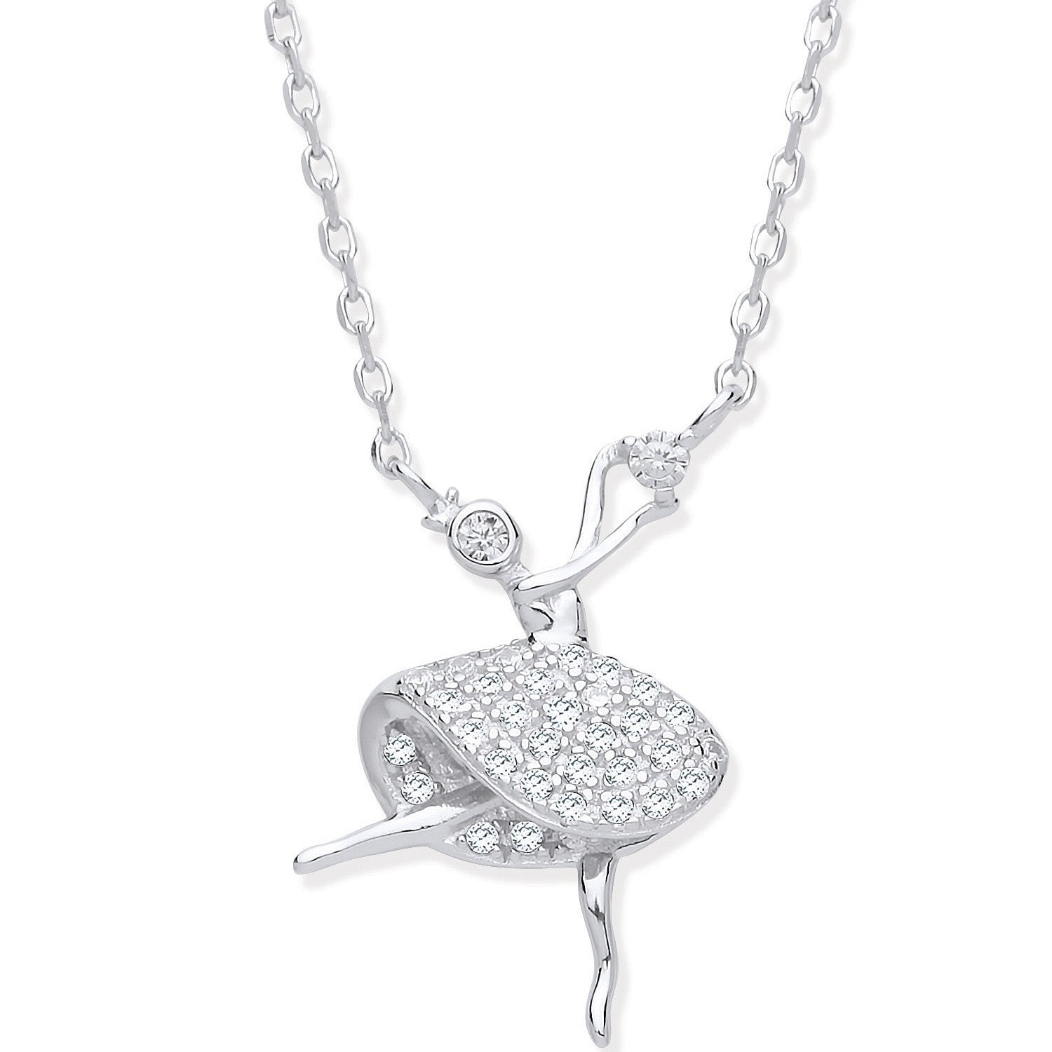 Silver CZ Dancing Ballet Dancer Necklace