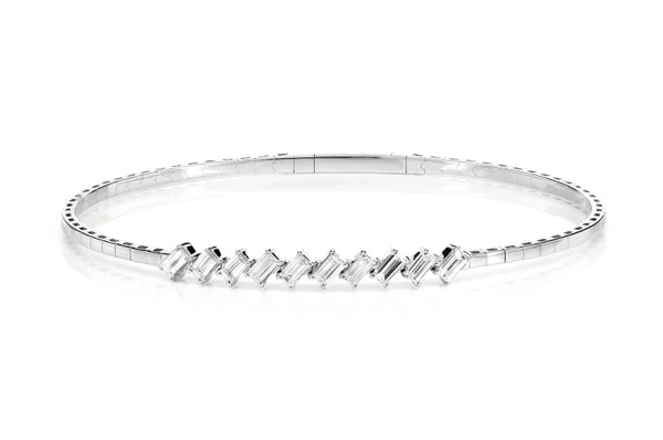 Erkals Jewellers Angled Diamond Baguette Flex Bangle Bracelet 18K Gold 0.85ctw