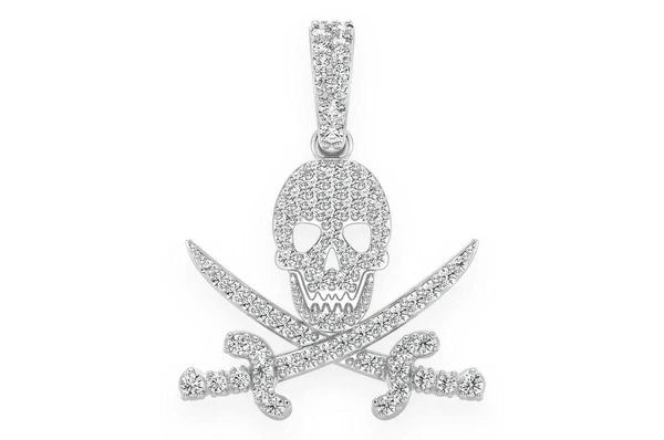 0.35ct Diamond Pirate Skull Pendant 14K Solid Gold