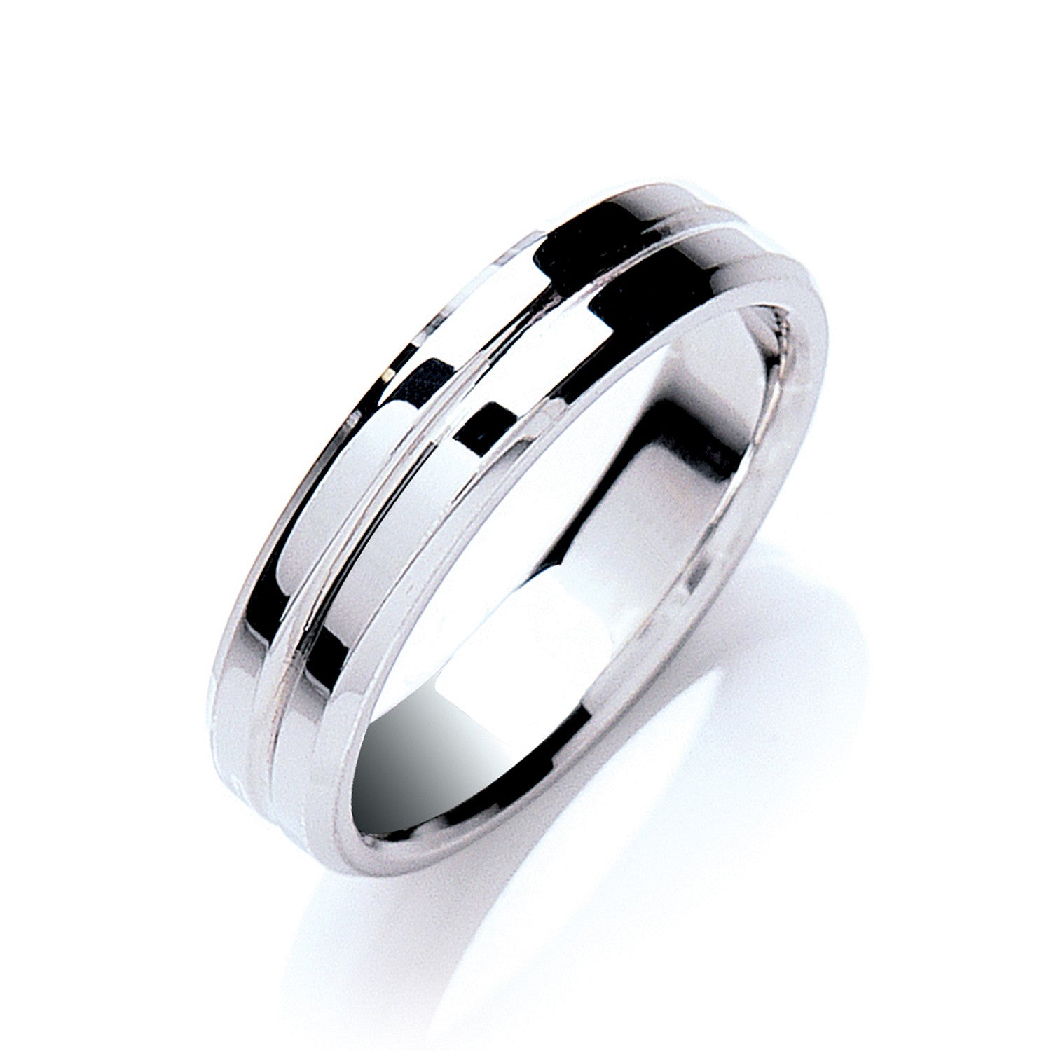 5mm Flat Court Bevelled Edge Centre Groove Polish Wedding Band