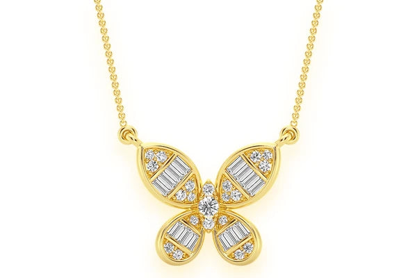 Erkals Jewellers Butterfly Baguette Pendant 18K Gold Diamond 0.33ctw