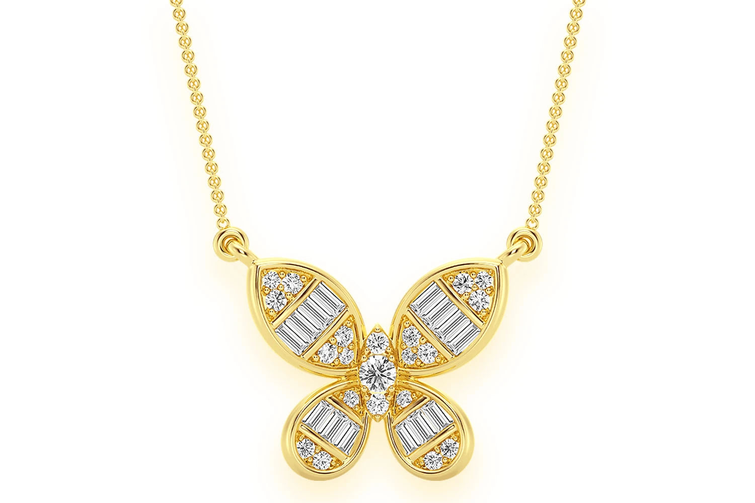Erkals Jewellers Butterfly Baguette Pendant 18K Gold Diamond 0.33ctw