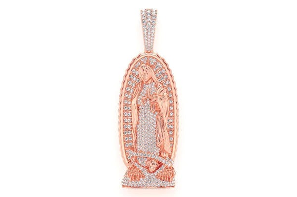 Estatua de la Virgen de Guadalupe 3.20ct Colgante de diamantes 14K Oro sólido