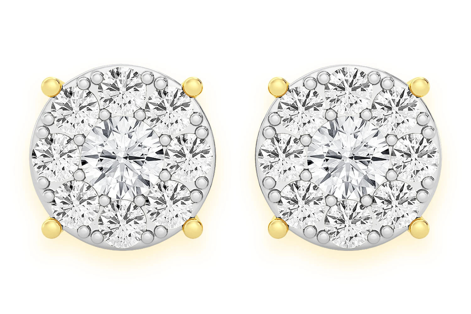Erkals Jewellers Mosaic Stud Earrings 18K Gold 1.50ctw