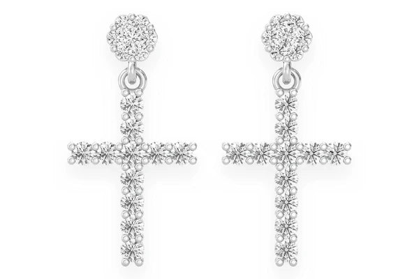 Erkals Jewellers Dangling One Row Cross Stud Earrings 18K Gold 1.25ctw