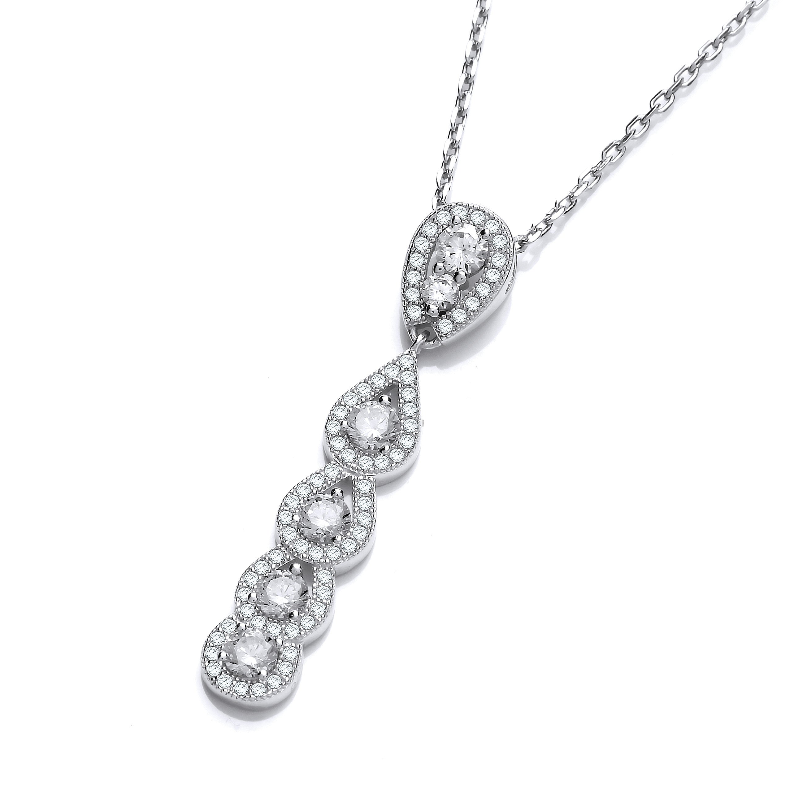 Micro Pave Tear Drops Cz Pendant with 18" Chain