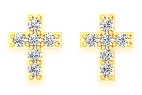 Erkals Jewellers Mini Cross Stud Earrings 18K Gold 0.10ctw