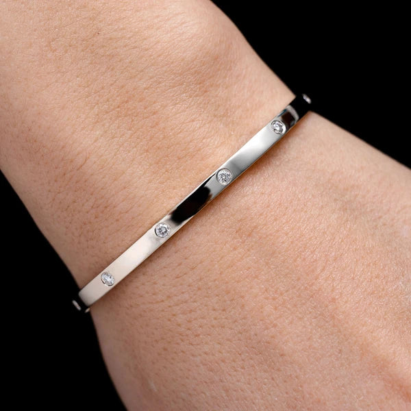 Erkals Jewellers Thin Gypsy Set Diamond Bangle Bracelet 18K Gold 0.35ctw