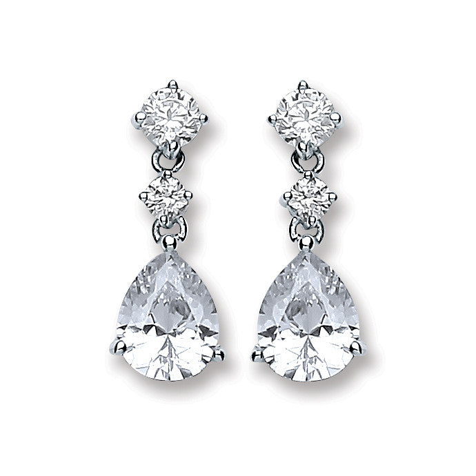 Silver Cz's Small Tear Drop Earrings