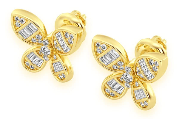 Erkals Jewellers Butterfly Baguette Stud Earrings 18K Gold 0.65ctw