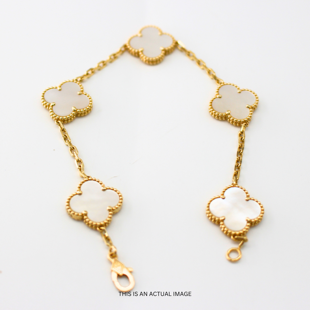 Vintage Alhambra bracelet, 5 motifs 18K yellow gold, Agate - Van Cleef &  Arpels