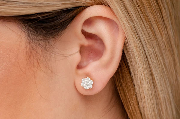 Erkals Jewellers Flower Stud Earrings 18K Gold 1.50ctw