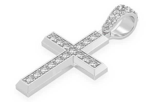 1.15ct Diamond Angled Cross Pendant 14K Solid Gold