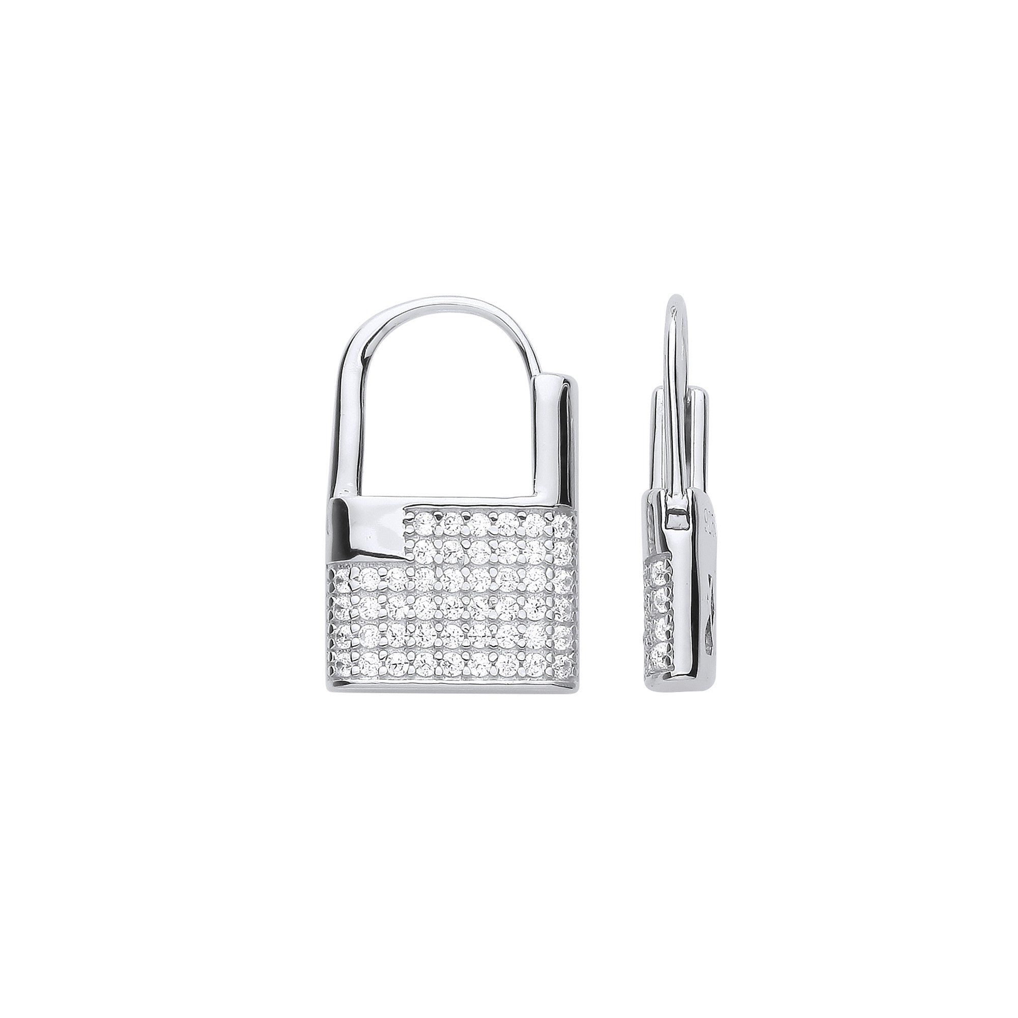 Silver CZ Padlock Drop Earrings