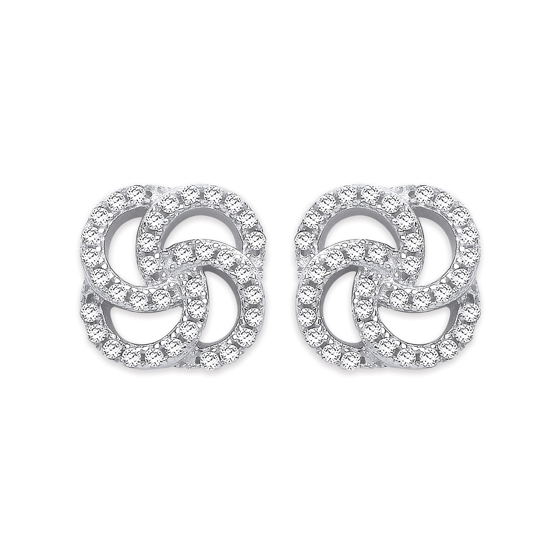 Silver Cz Swirl Stud Earrings