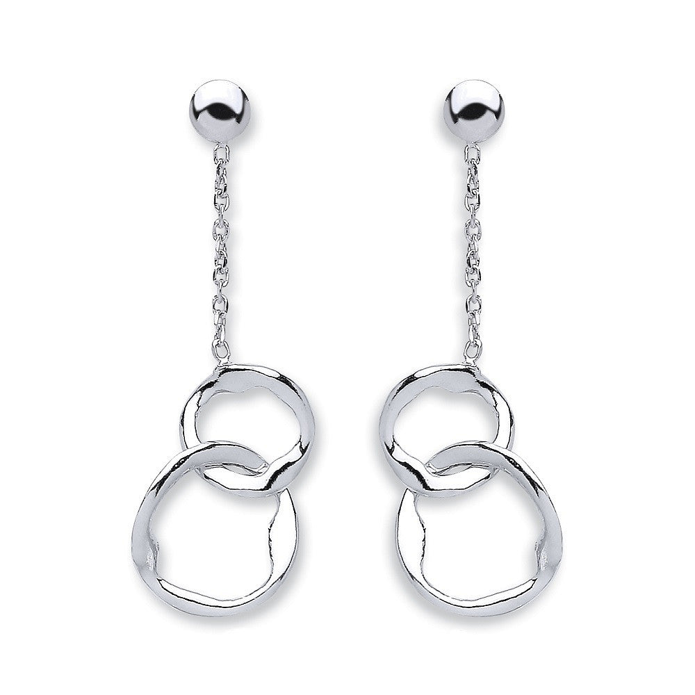 Silver Fancy Inter Locking Circle Drop Earrings