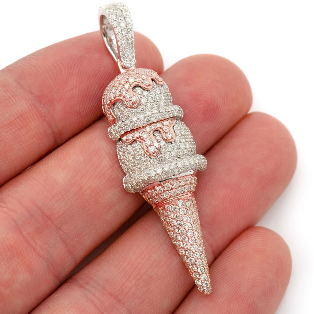 3.25ct Diamond Double Scoop Ice Cream Pendant 18K Solid Gold