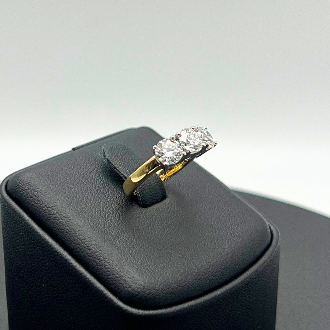 2.00ct Diamond Claw Set Trilogy Ring 18K Yellow & White Gold