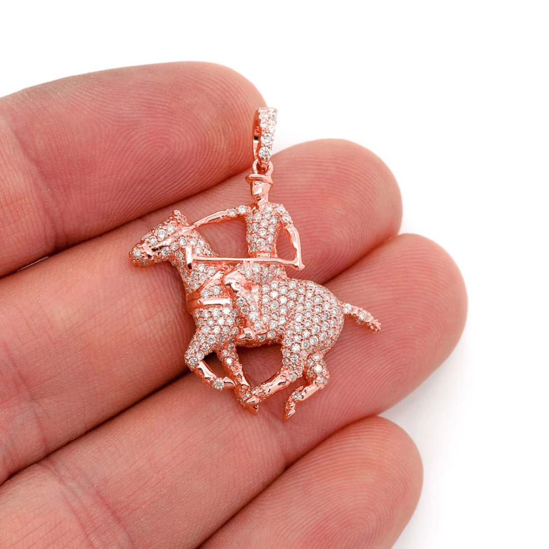 1.25ct Diamond Polo Player Pendant 18K Solid Gold