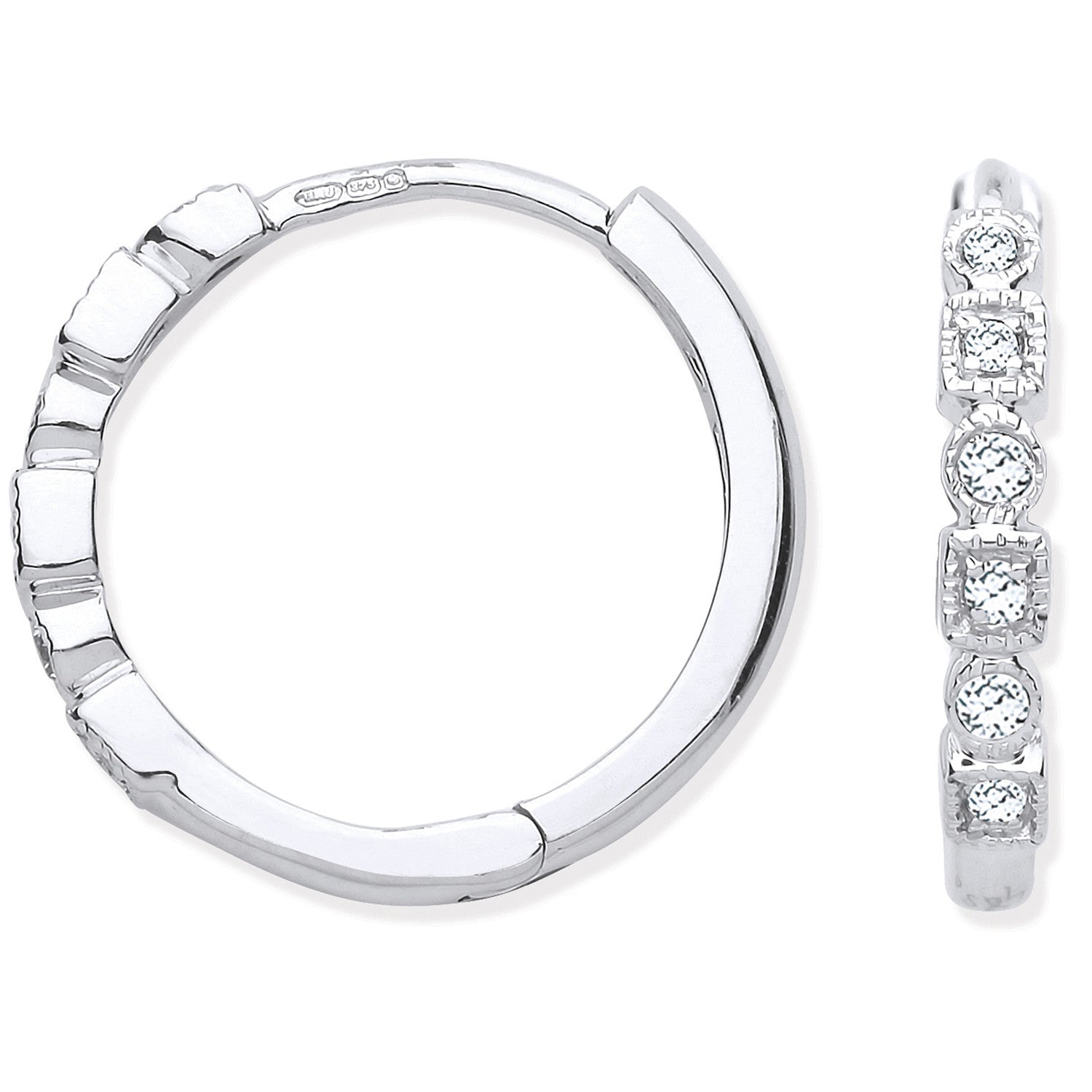 9ct White Gold Round 0.10ctw Diamond Hoops