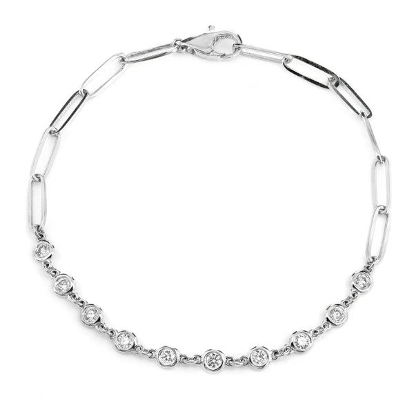 Erkals Jewellers Diamond Bezel Set Elongated Rolo Link Bracelet 18K Gold 0.50ctw
