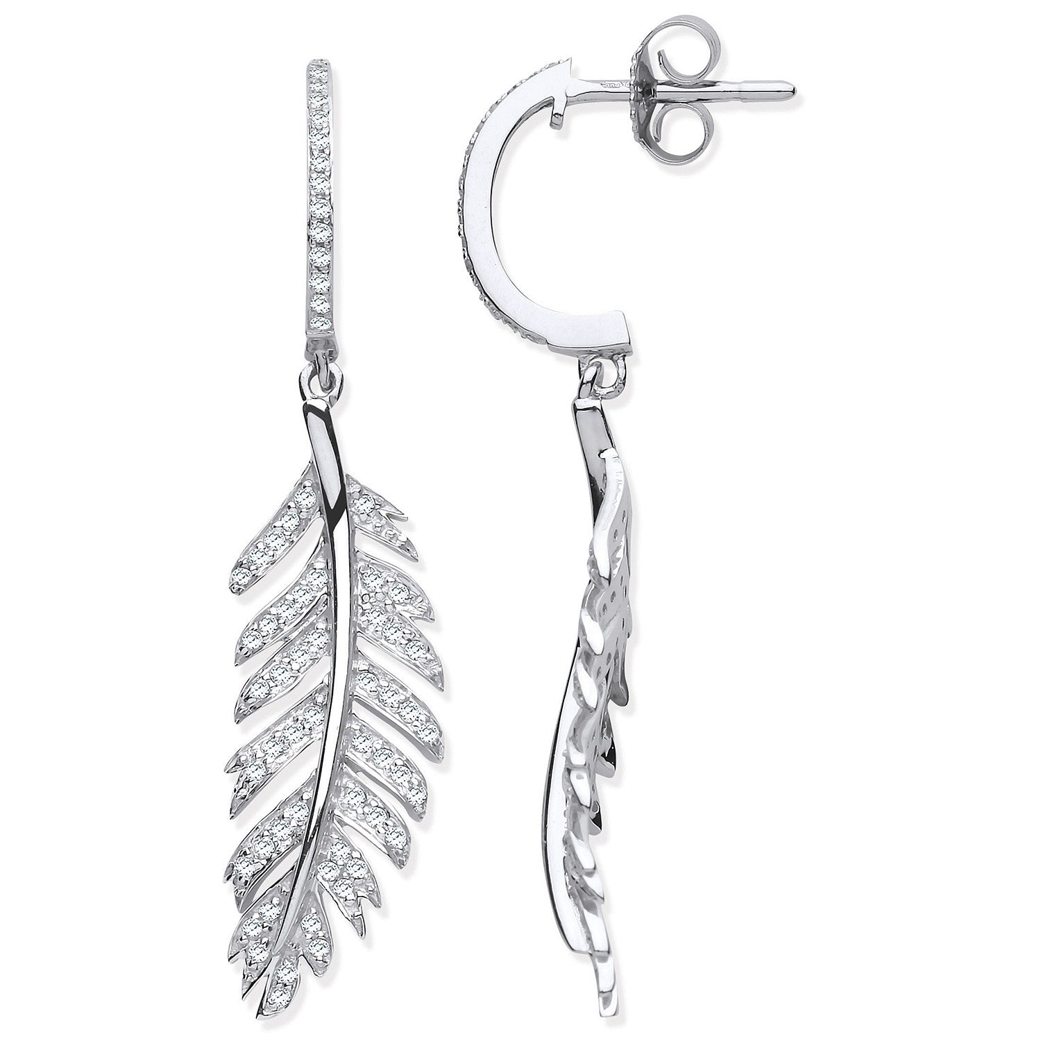 9ct White Gold Brilliant Cut 0.40ct Diamond Feather Drop Earrings