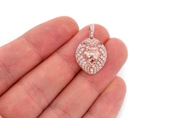 Pendentif tête de lion 0,50 ct diamant en or massif 14 carats