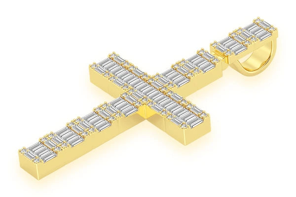 Erkals Jewellers Baguette Cross Pendant 18K Gold Diamond 2.00ctw